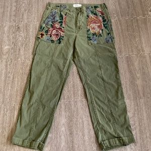 Anthropologie Embroidered Floral Utility Chino Pants 32